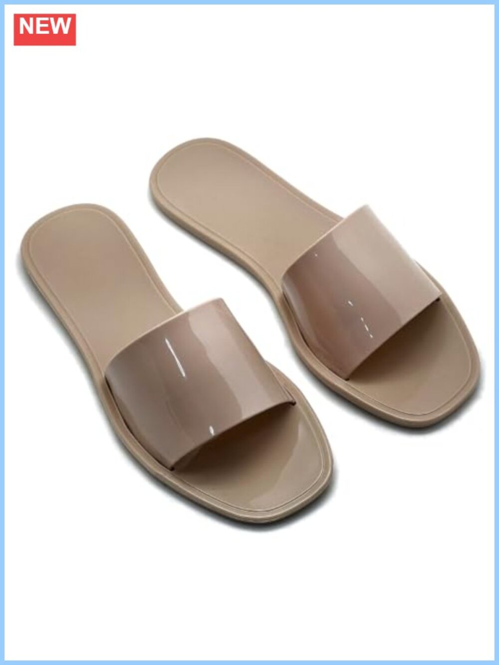Jelly Flat Slide Sandals Square Open Toe Slip On PVC Beach Slippers